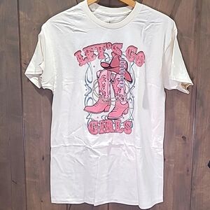 goodie two sleeves Let's Go Girls Pink Cowboy Boot Hat Graphic T Various Sizes